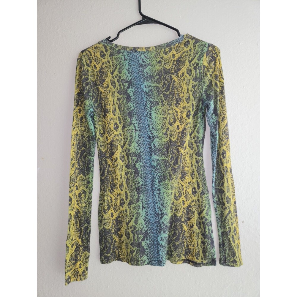 Carmen Marc Valvo Womens Long Sleeve Snake Print Top Green Blue Size XS - Picture 3 of 8